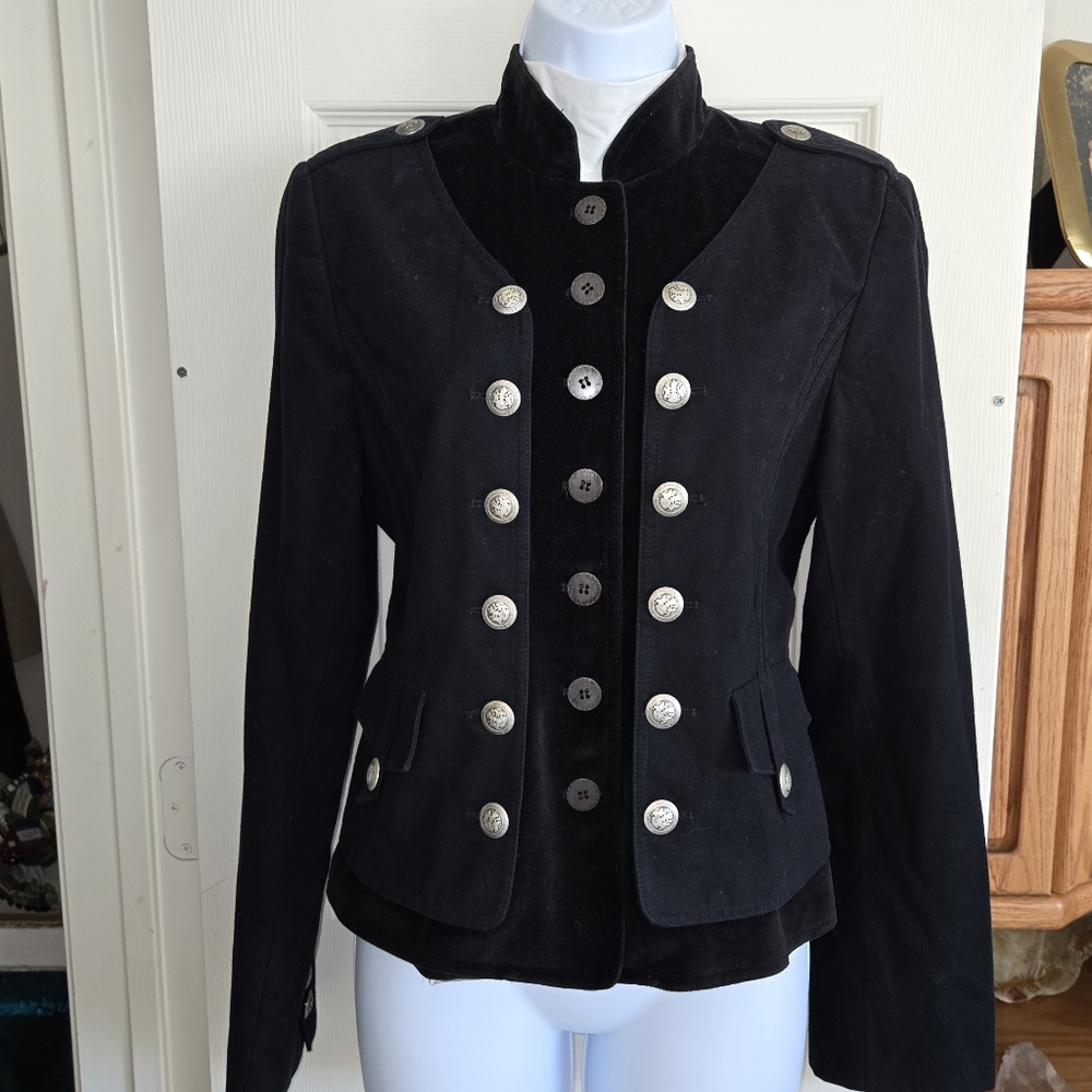 Cynthia Steffe Black Military-Style Velvet & Suede Jacket
